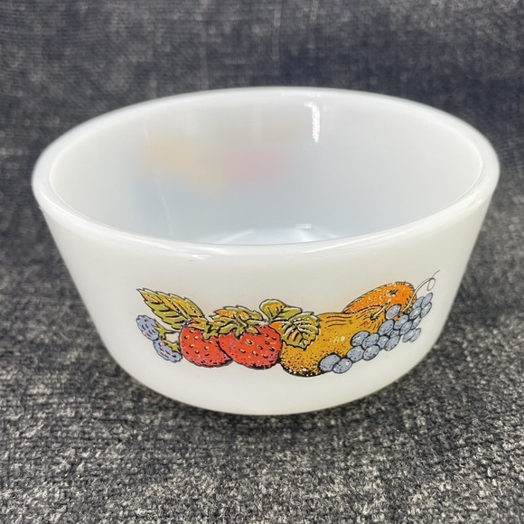 Vintage Anchor Hocking Fire King 6oz White Custard Cup Bounty Fruit Pattern #434 - Picture 3 of 10